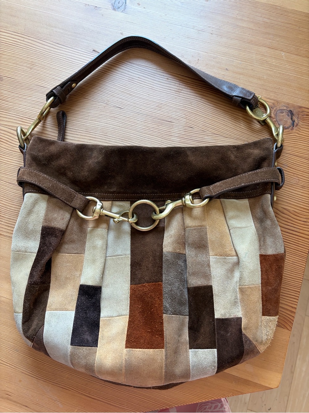 Coach Hamptons Mosaic Pleated Suede Patchwork Hobo 8B16